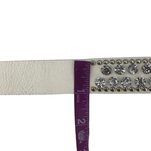 Bongo Women's White Polyurethane Adjustable Studded Buckle Belt Size Medium - Picture 8 of 10
